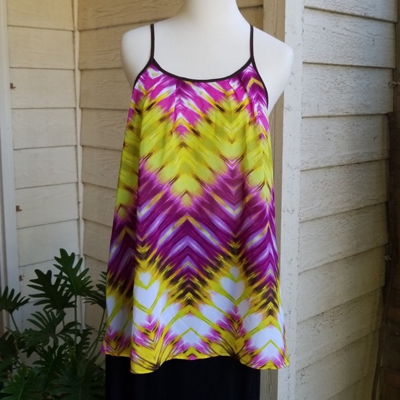 A.n.a New Approach Petite Pink Chevron Print Chiffon Blouse w/ Lattice Back - Picture 2 of 7